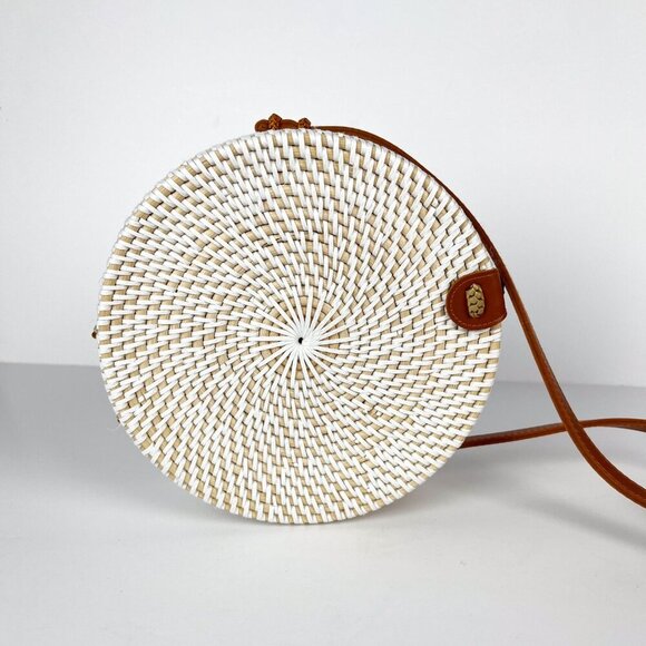 Handbags - Woven Round Purse  White Straw Handmade